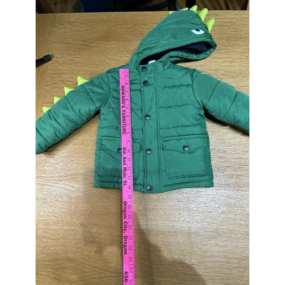 Little Me Toddler Boys Green Dinosaur Puffer Jacket Coat 3D Spikes 2T